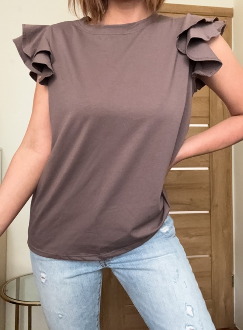 Bluzka basic z falbanką Loona fango bawełna 100 %