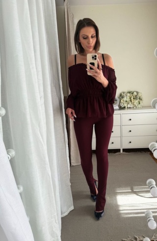 Elastyczne modelujące legginsy z rozporkiem Luciano bordowe