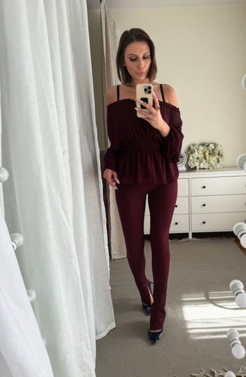 Elastyczne modelujące legginsy z rozporkiem Luciano bordowe