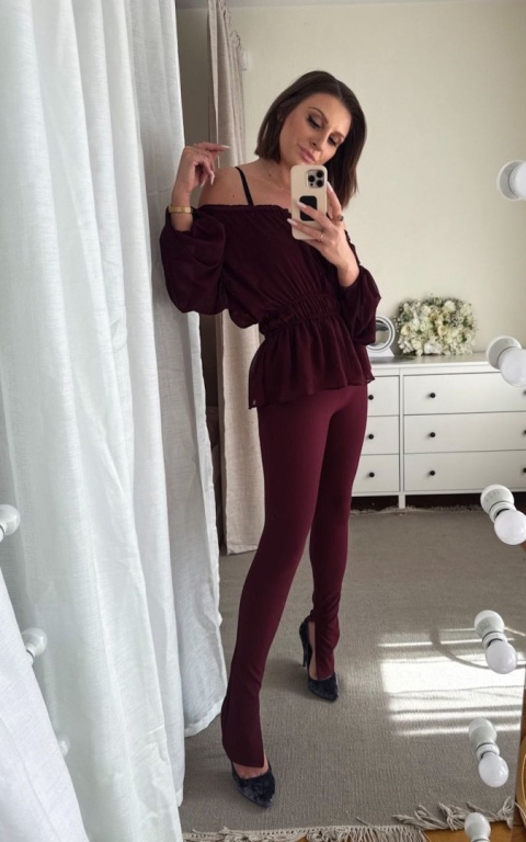 Elastyczne modelujące legginsy z rozporkiem Luciano bordowe