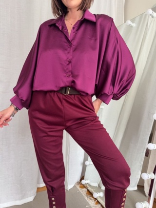 Satynowa koszula Batwing Satin burgundowa