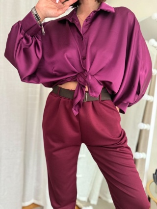 Satynowa koszula Batwing Satin burgundowa