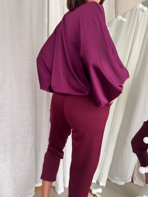 Satynowa koszula Batwing Satin burgundowa