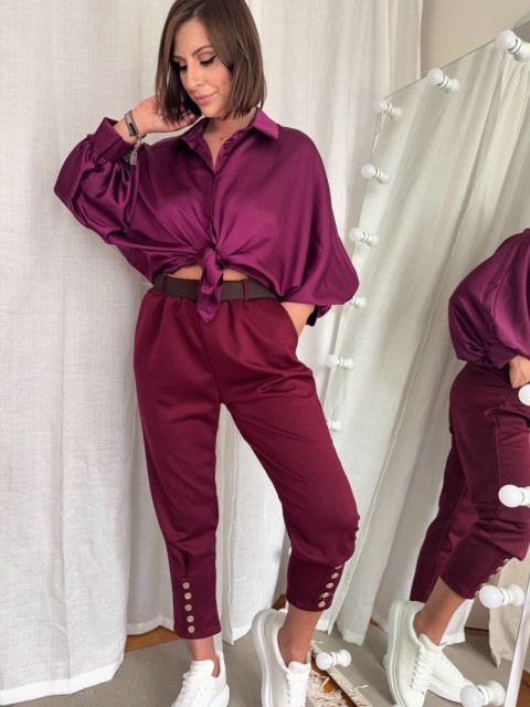Satynowa koszula Batwing Satin burgundowa