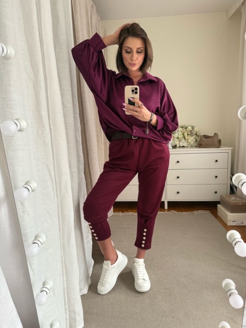 Satynowa koszula Batwing Satin burgundowa