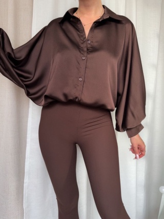 Satynowa koszula Batwing Satin czekoladowa