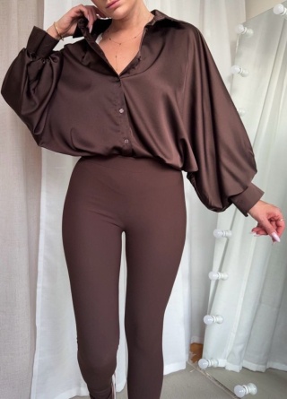 Satynowa koszula Batwing Satin czekoladowa
