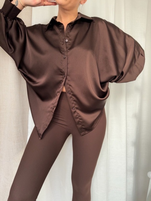 Satynowa koszula Batwing Satin czekoladowa