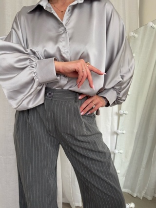 Satynowa koszula Batwing Satin srebrna