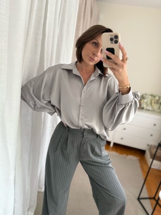 Satynowa koszula Batwing Satin srebrna