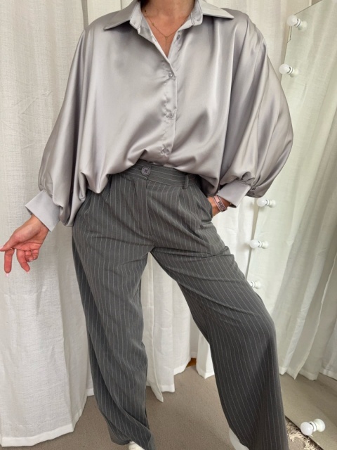 Satynowa koszula Batwing Satin srebrna