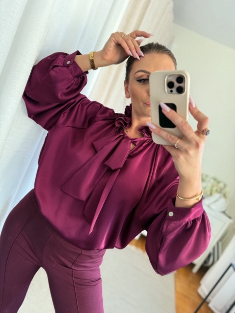 Satynowa koszula Nabu Silk bordowa