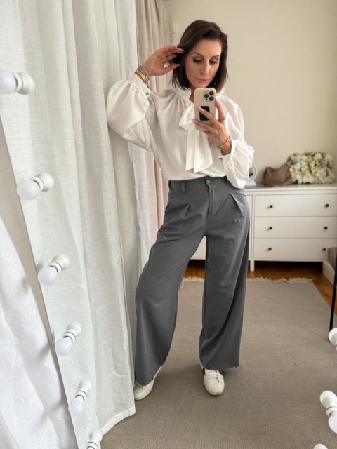Szerokie spodnie Wide Leg Stripe grafitowe
