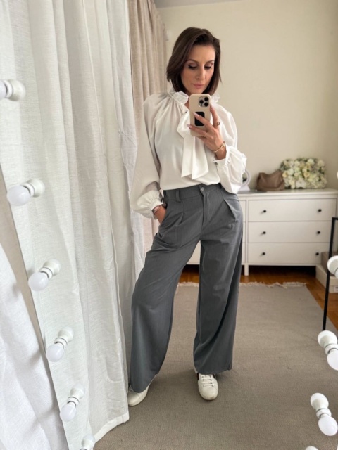 Szerokie spodnie Wide Leg Stripe grafitowe