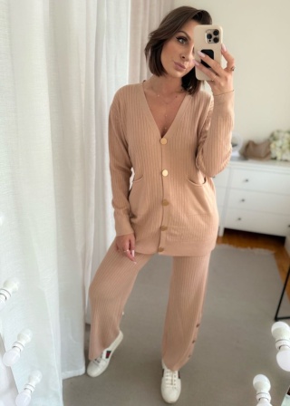 Dzianinowy komplet Molto Rigatoni karmelowy