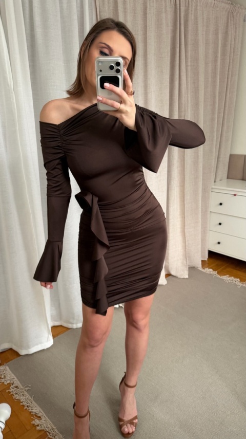 Elastyczna opinająca sukienka Celestian Siren brązowa
