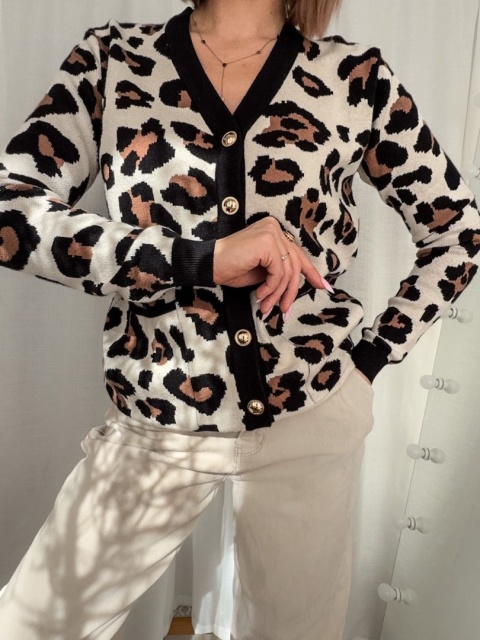 Kardigan Leopard Muse biszkoptowy