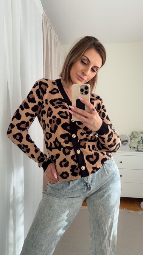 Kardigan Leopard Muse karmelowy
