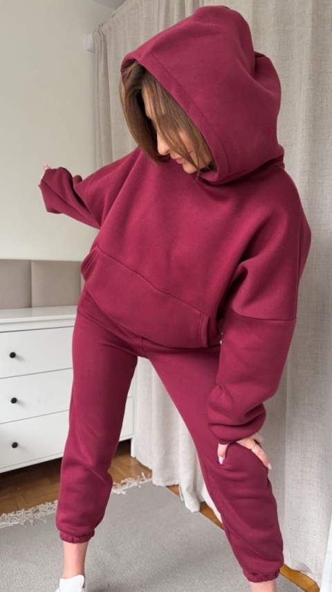 Ocieplany komplet Hoodie Dream bordowy