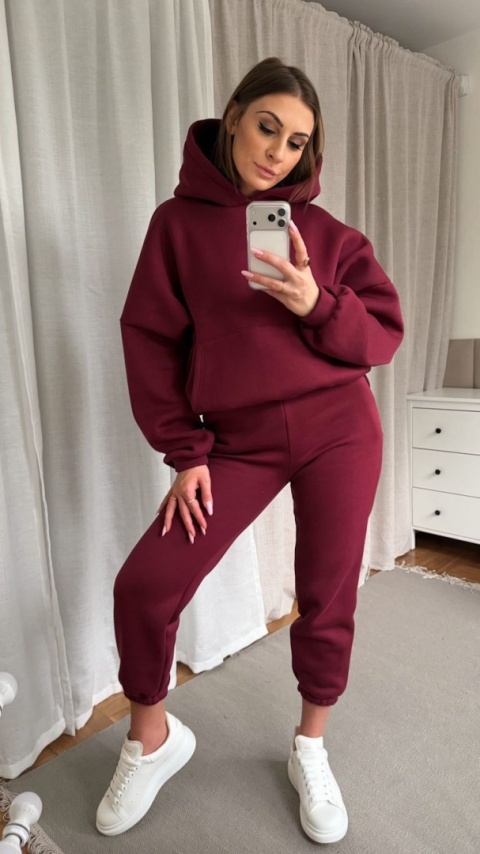 Ocieplany komplet Hoodie Dream bordowy
