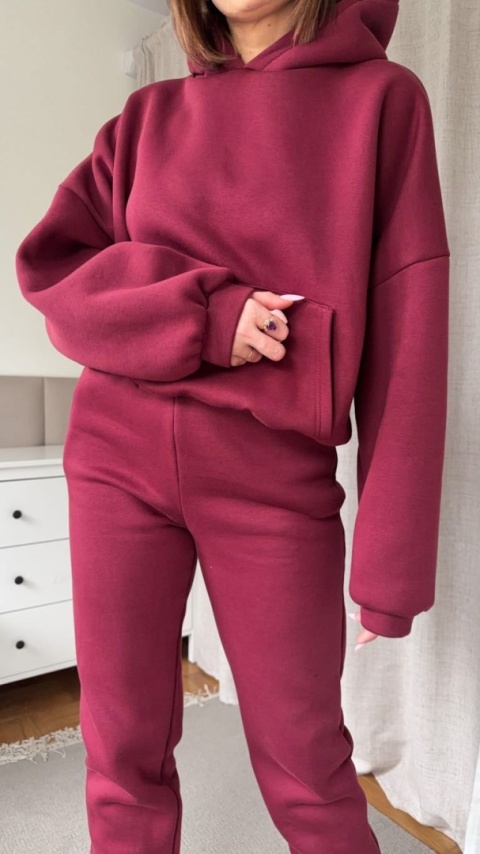 Ocieplany komplet Hoodie Dream bordowy