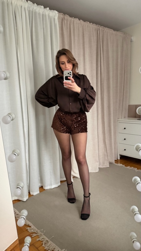 Shorty z cekinami Lunar Sparkle Shorts brązowe 🤎