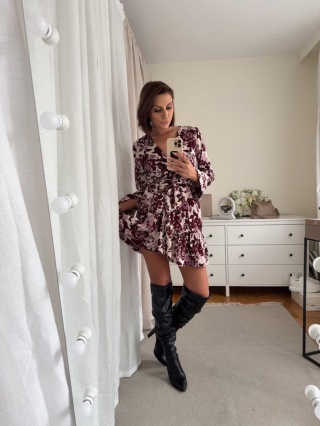 Sukienka kopertowa Autumn Melody bordowe kwiaty