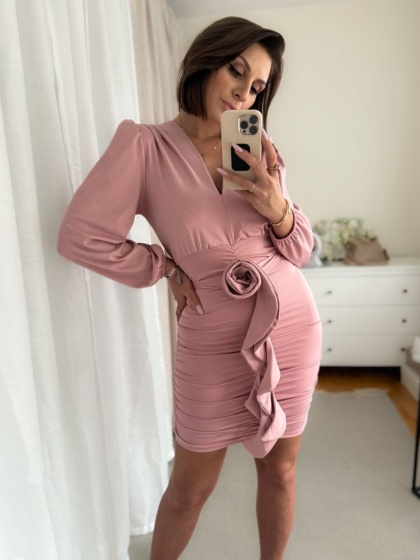 Sukienka z marszczeniem Rose Flower brudny róż