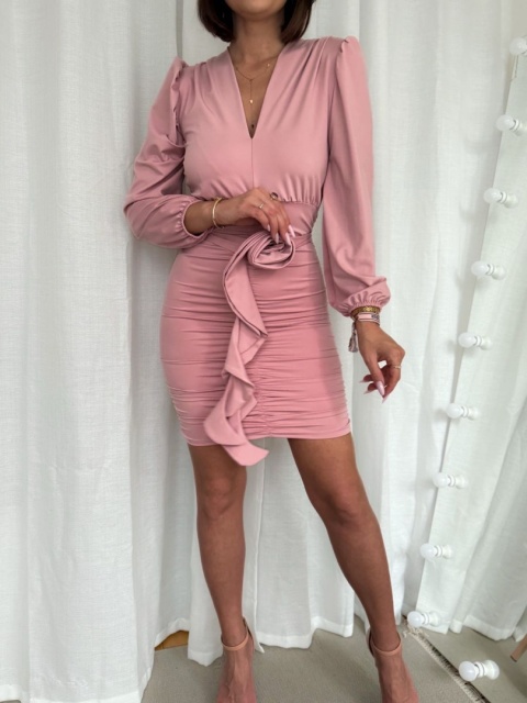 Sukienka z marszczeniem Rose Flower brudny róż