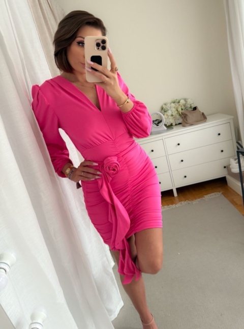 Sukienka z marszczeniem Rose Flower cukierkowy róż