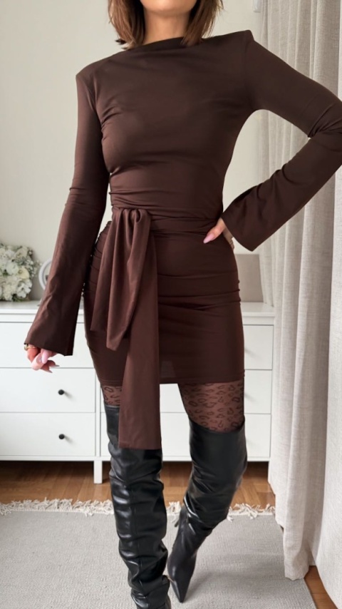 Sukienka z wiskozy Drapped Vibe czekoladowa