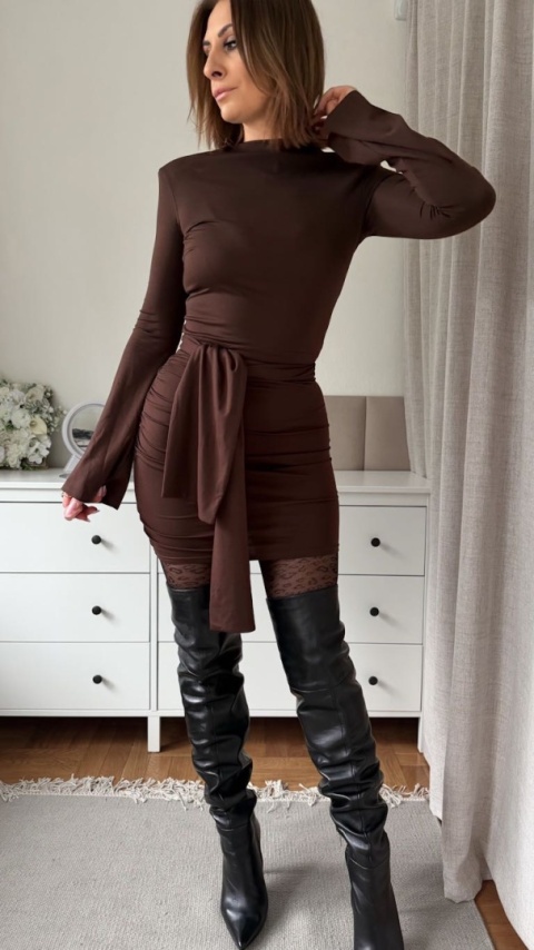 Sukienka z wiskozy Drapped Vibe czekoladowa