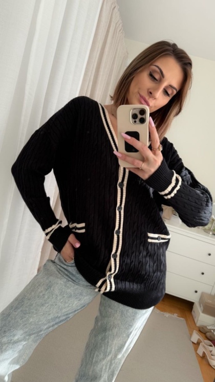 Sweter w stylu preppy Retro Old Money czarny