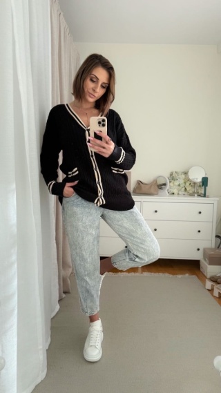 Sweter w stylu preppy Retro Old Money czarny