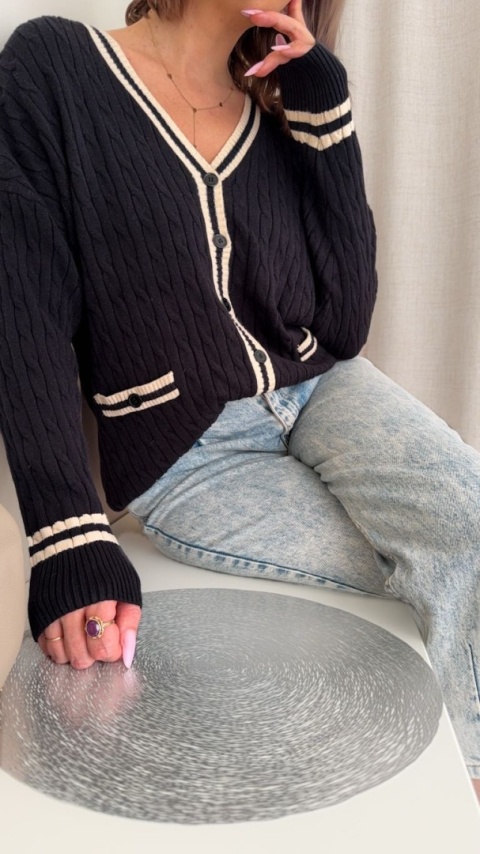 Sweter w stylu preppy Retro Old Money czarny