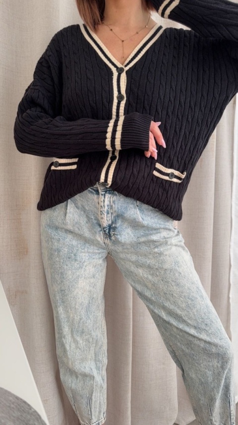 Sweter w stylu preppy Retro Old Money czarny