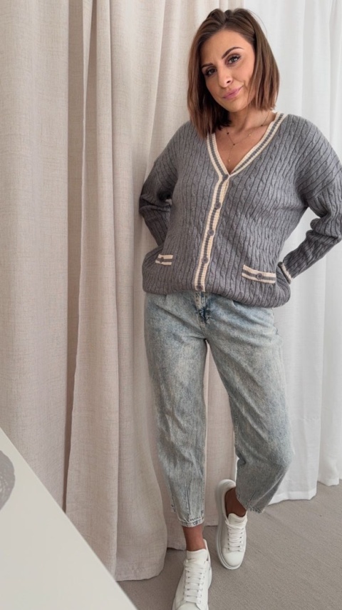 Sweter w stylu preppy Retro Old Money popielaty