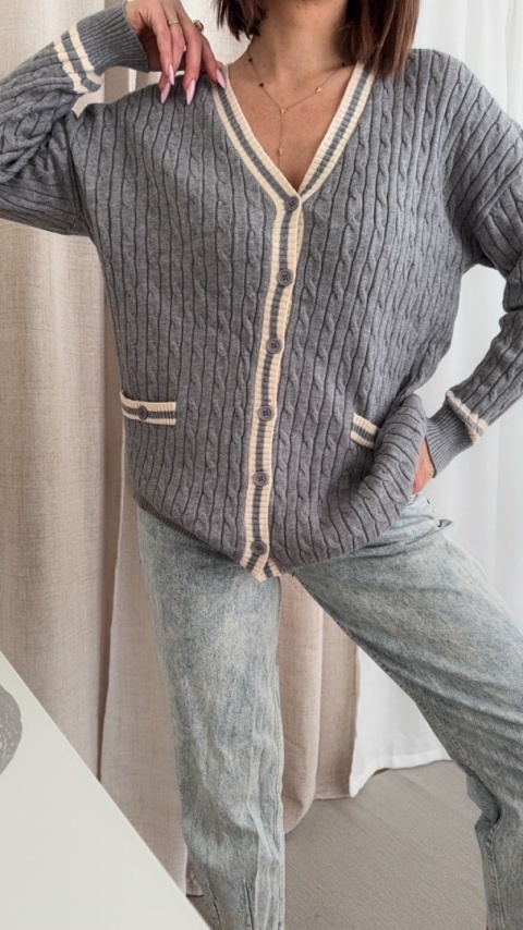 Sweter w stylu preppy Retro Old Money popielaty