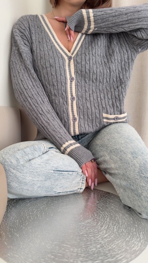 Sweter w stylu preppy Retro Old Money popielaty