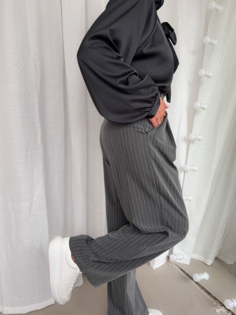 Szerokie spodnie Wide Leg Stripe grafitowe z białym prążkiem