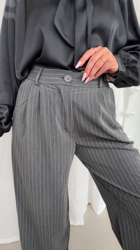 Szerokie spodnie Wide Leg Stripe grafitowe z białym prążkiem