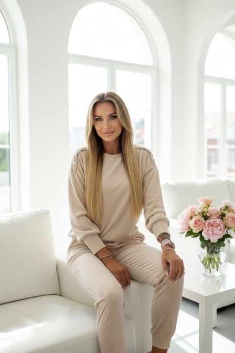 Welurowy komplet dresowy La mer light beige