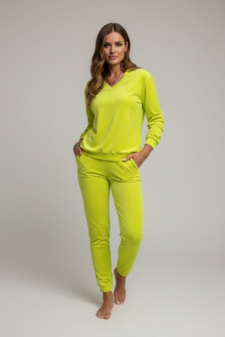 Welurowy dres RONY z dekoltem w serek limonka
