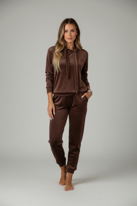 Welurowy komplet dresowy LANDON | czekolada | rozmiar one size