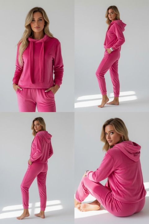 Welurowy komplet dresowy LANDON | fuksja | rozmiar one size