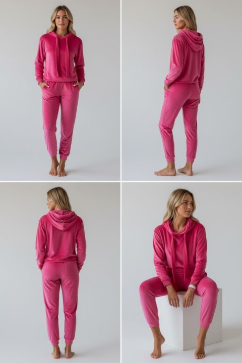 Welurowy komplet dresowy LANDON | fuksja | rozmiar one size