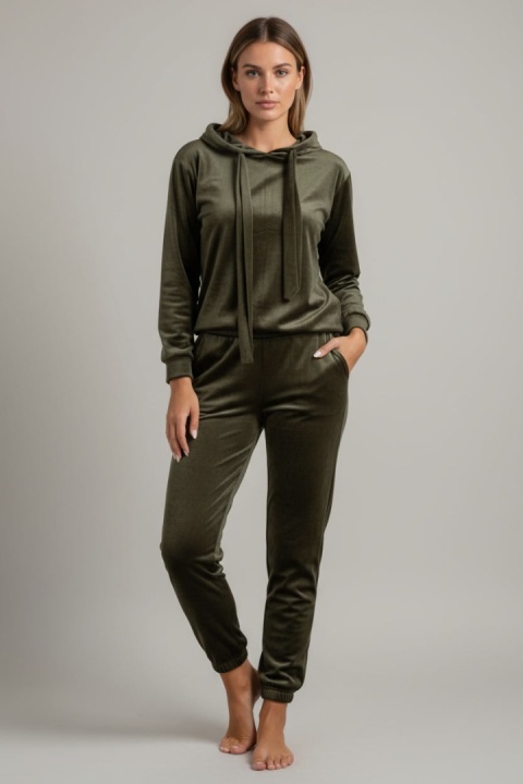 Welurowy komplet dresowy LANDON | oliwka | rozmiar one size
