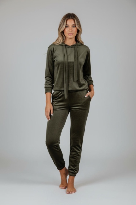 Welurowy komplet dresowy LANDON | oliwka | rozmiar one size