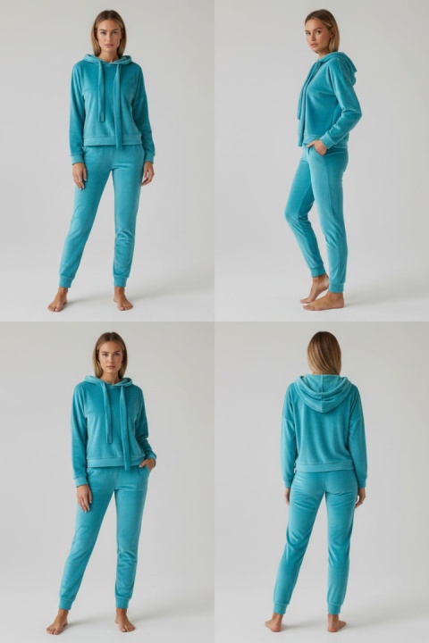 Welurowy komplet dresowy LANDON | turkus | rozmiar one size