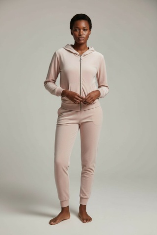 Welurowy komplet dresowy TIGUAN | pudrowy róż | bluza na suwak | one size